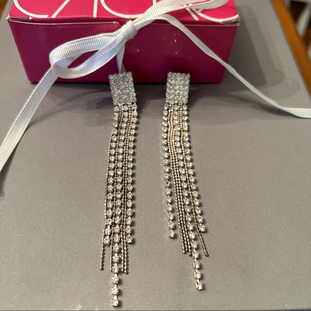 Rhinestone Tassel Drop Earrings - Bridal Wedding Holiday Formal - Picture 3 of 6